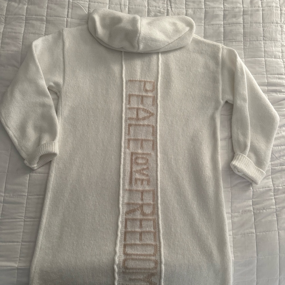 White Sweater with Peace Love Freedom Design